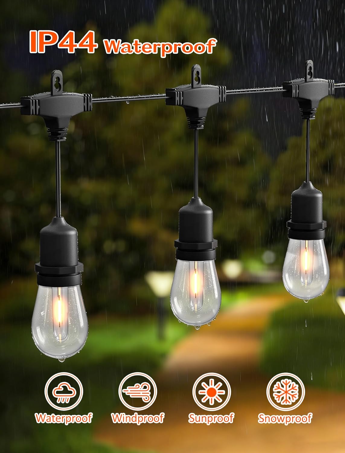 Patio String Lights 30FT, Warm White Plug-in Hanging Lights with Shatterproof LED Bulbs, Waterproof Outdoor Lights for Balcony, Small Patio, Wedding, Porch and Backyard Decor