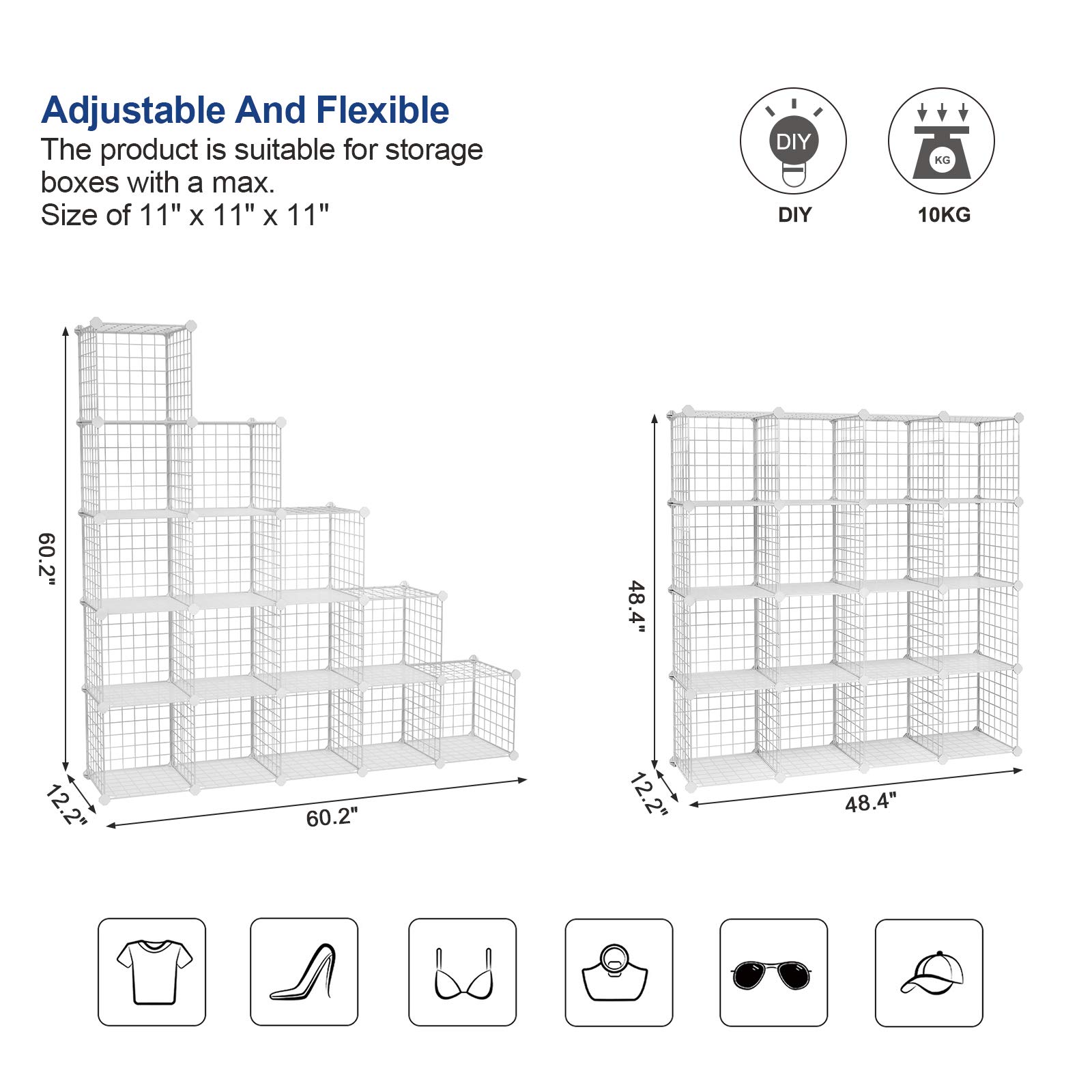 Organizador de estantes de 16 cubos, estantería modular, estante de armario de bricolaje blanco ULPI44W 5