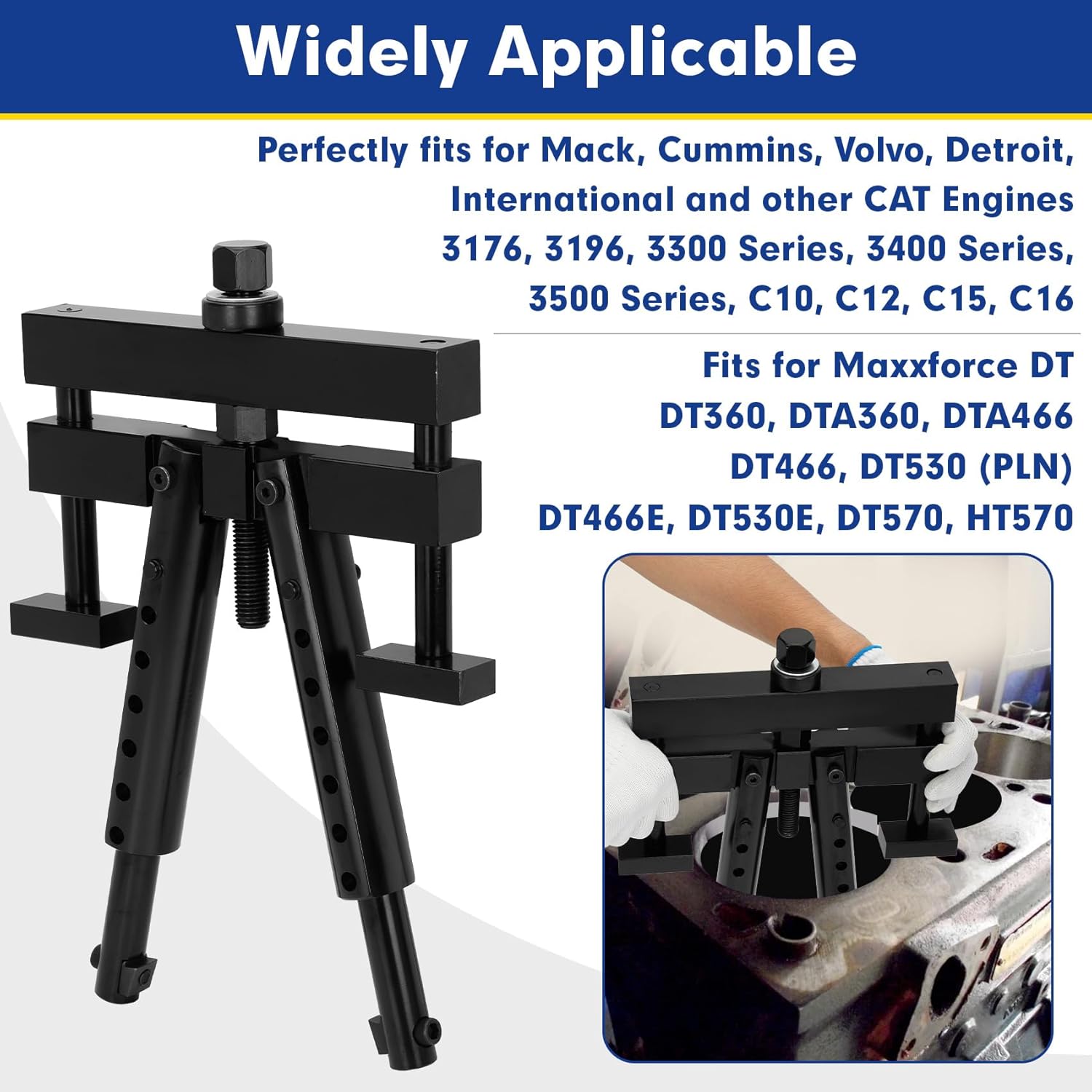 Universal Cylinder Liner Puller Assembly for Mack Cummins CAT Caterpillar, Heavy Duty Engine Liner Puller Tool, Fits 3-7/8" to 6-1/4" Bore, Replaces PT-6400-C M50010-B 3376015