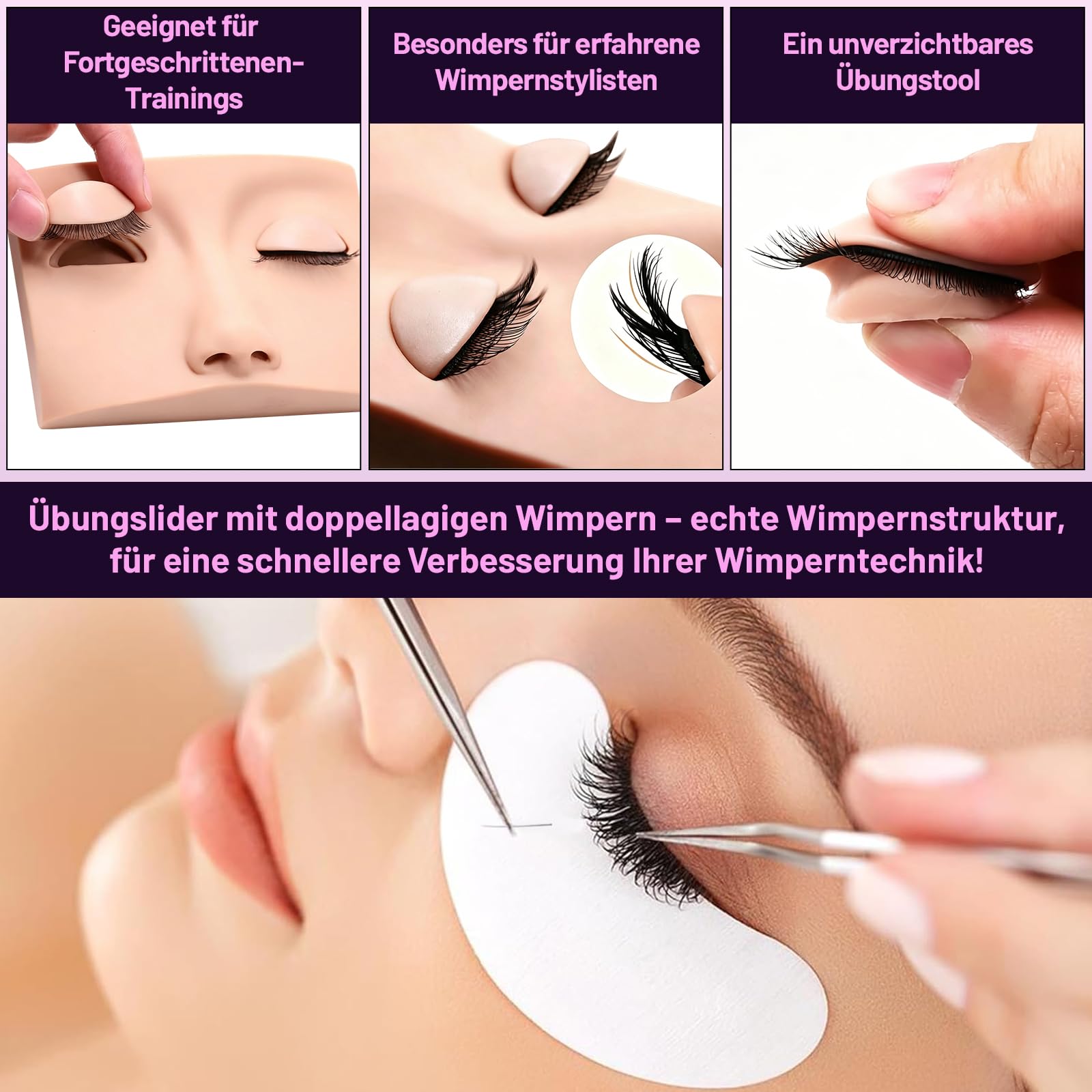 TwoWin Wimpernverlängerungs Set with 4 pairs Removable Eyelids, Eyelash Extension Kit, Professionelle Wimpern Mannequin Kopf Set, Wimpern Extensions Set, Wimpernverlängerung Starterset