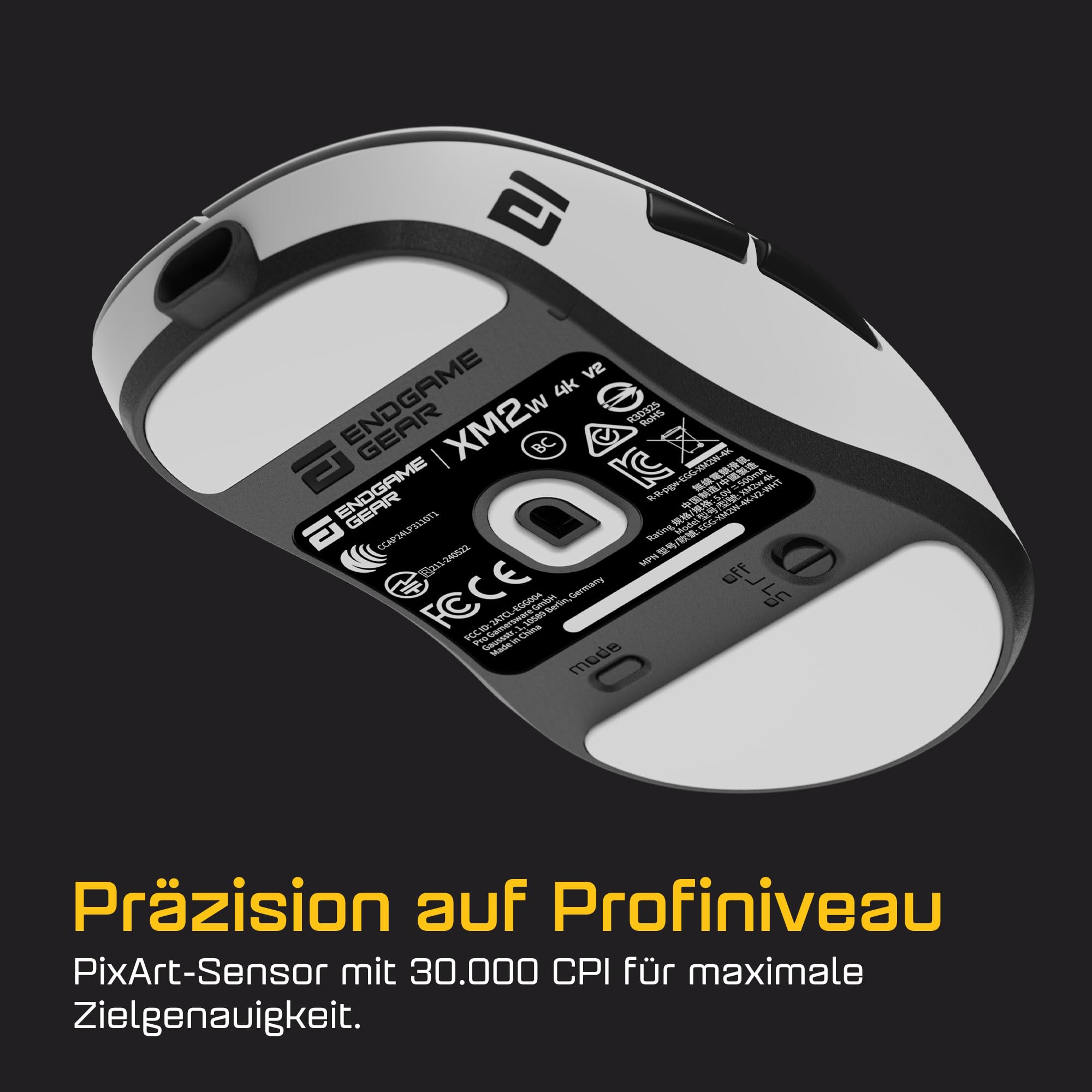 ENDGAME GEAR XM2w 4k v2 Wireless Gaming Mouse Bianco - Sensore ottico 30K DPI, 4000Hz Polling, Claw-Grip Design per mani medie e grandi, leggero (61,5g)