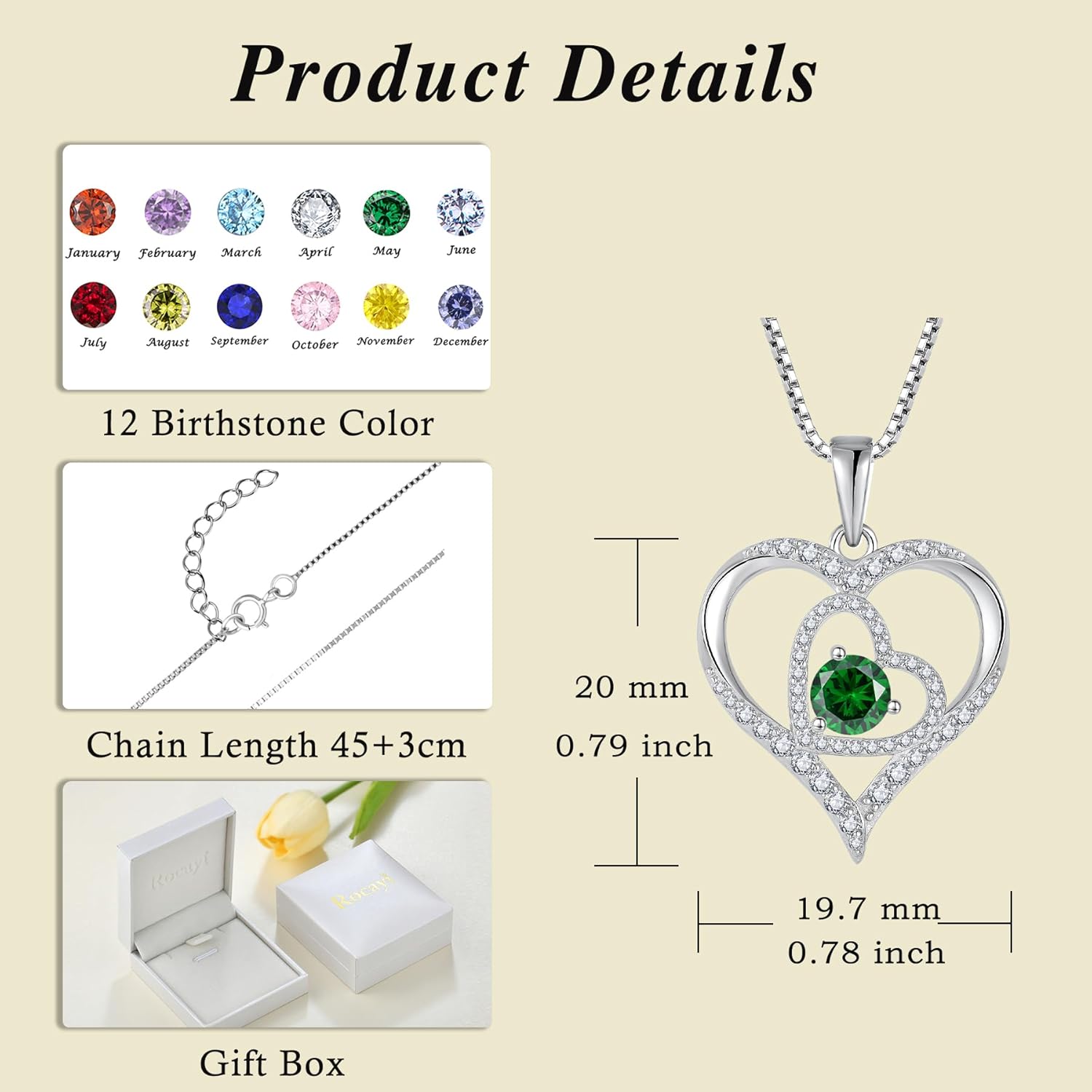 Love Heart Necklace for Women 925 Sterling Silver Birthstone Pendant Necklace Dainty Jewelry for Women Wife Mother Christmas Birthday Mother's Day Gift - Image 6