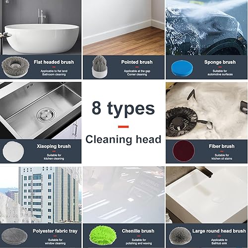 Miniatura 6 de Potente depurador eléctrico rotativo, nuevo en 2024, con 8 cabezales de cepillo reemplazables, mango largo y doble velocidad, y cabezal