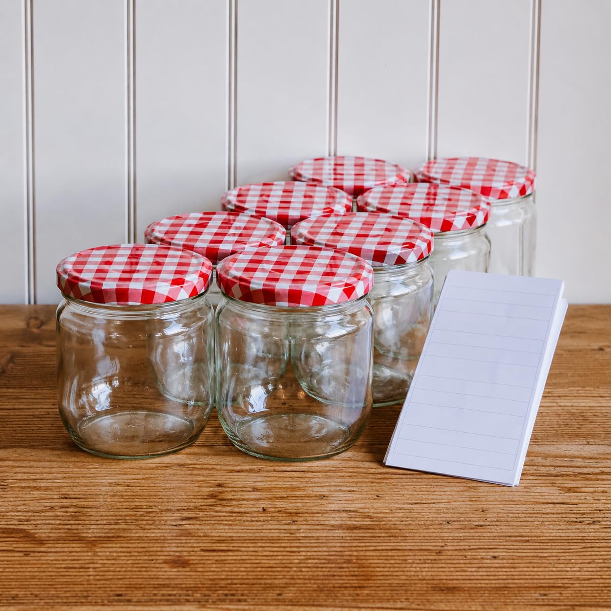 Einmachgläser mit Schraubdeckel mit Deckel 48 Stk 450 ml – Vorratsglas mit Deckel & Etiketten – Große Einweckgläser / Schraubgläser – Mason Jar & Fermentierglas für Vorrat (48, Rot-Weiß, 450 ml) Küche, Haushalt & Wohnen