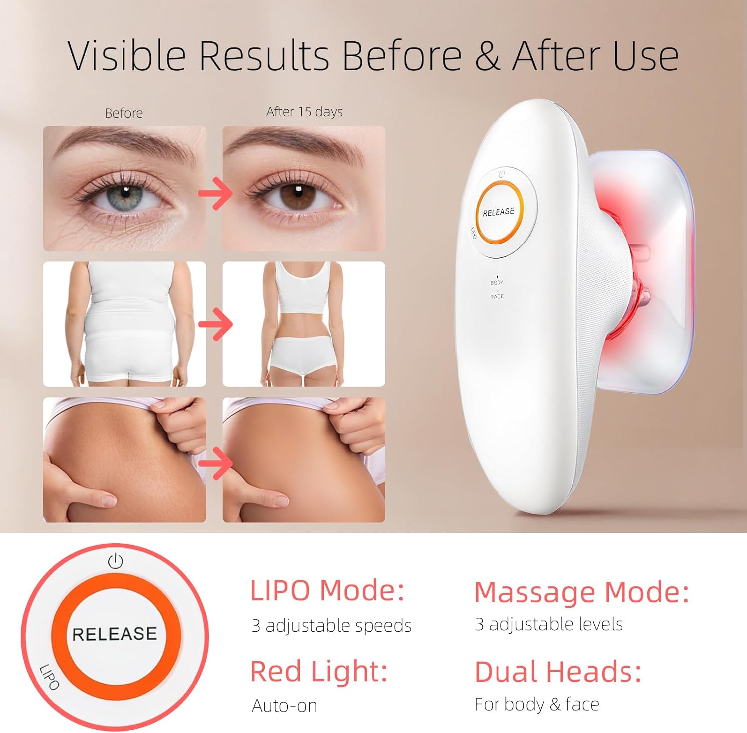 3-in-1 Body Sculpting Machine, Cellulite Massager Tool with 3 Adjustable Modes, for Belly, Waist, Arms and Legs, Home Use for Women (White)