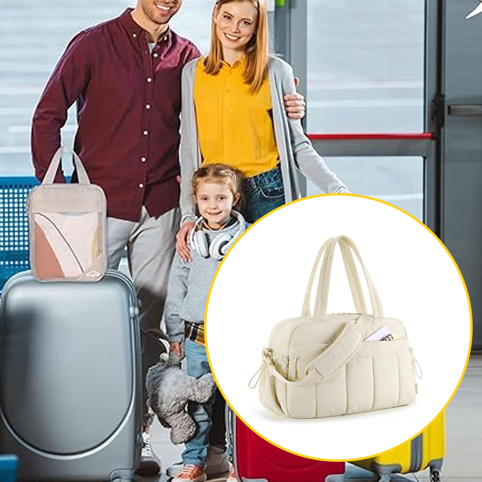 Borsone da viaggio da donna con design multi tasche, grande capacità, borsa a tracolla adatta per varie occasioni, Beige, Bellezza di massa
