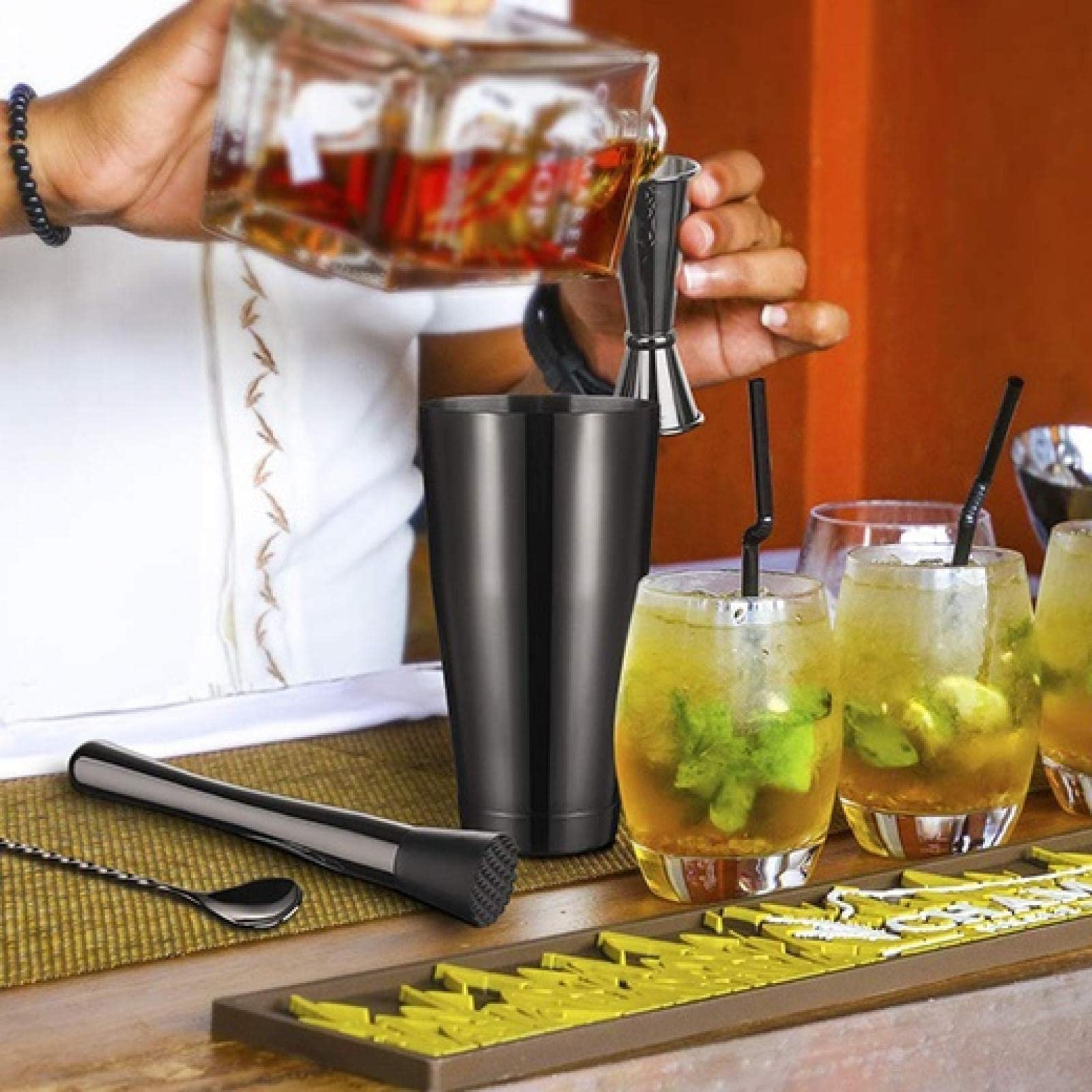 Juego de camarero Kit de camarero Juego de coctelera Juego de coctelera Juego de coctelera Herramienta de barras Soporte para estante de vino Accesorio para fiesta de bebidas Juego de cobre (Silvers