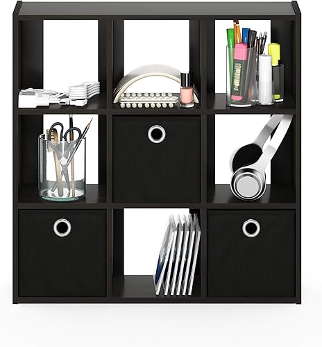 Miniatura 4 de Organizador simple de 9 cubos con cajones, 13207EX/BK, de Furinno Espresso / negro,Gris/Negro,Nogal oscuro,Ámbar Pino/Negro,Americano/Marrón