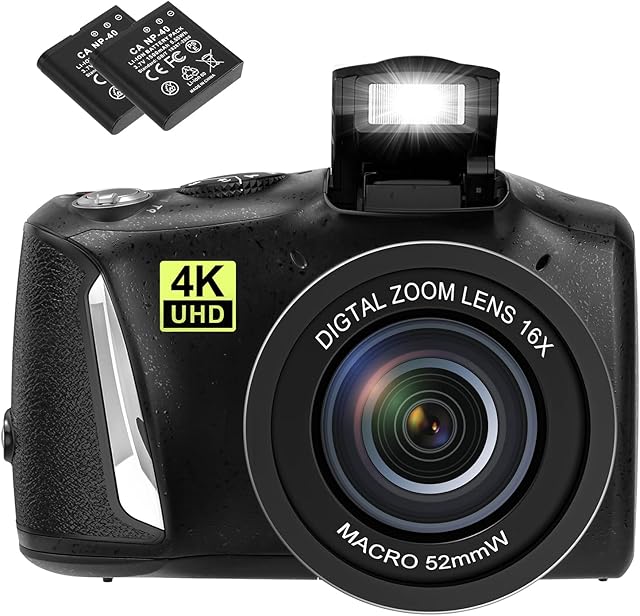 Digital Camera 48MP 4K Vlogging Camera Macro Photography 3.0 Inch Screen with a 32GB SD Card 16x Digital Zoom 2 Batteries for Children, Beginners, Adults, Gifts