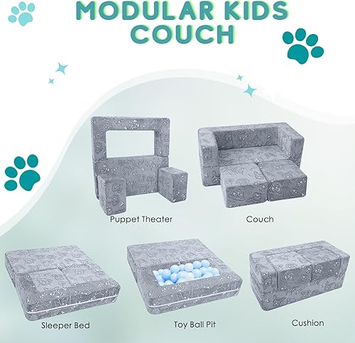 Miniatura 127 de MeMoreCool Sofá modular para niños, sofá convertible suave para niños, silla de espuma de felpa plegable gris para diversión en la sala de juegos de