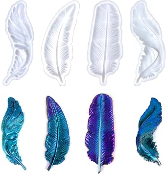 4-Piece 3D Feather Resin Molds Set, Decorative Wall Art Silicone Molds for Epoxy Casting, Home Decor Craft Making