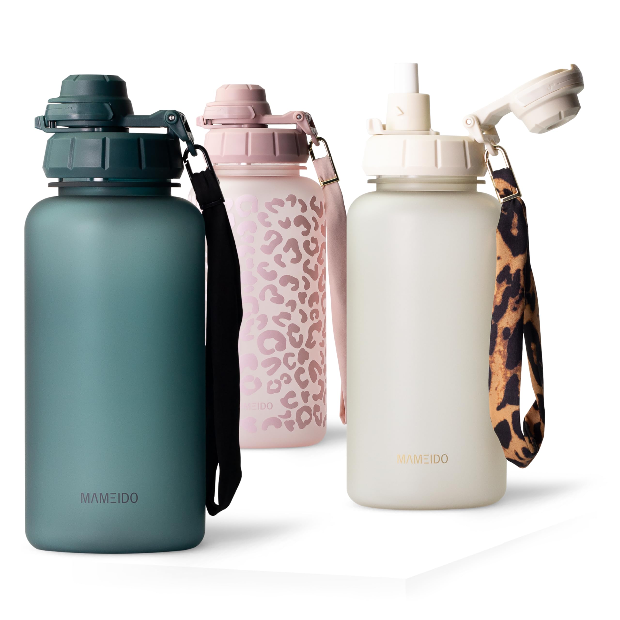 MAMEIDO Water Bottle with Straw & Time Markings 1 l, Leakproof Tritan Sports Water Bottle, Drinks Bottle BPA-free, Gym Water Bottle (Ocean Bloom)