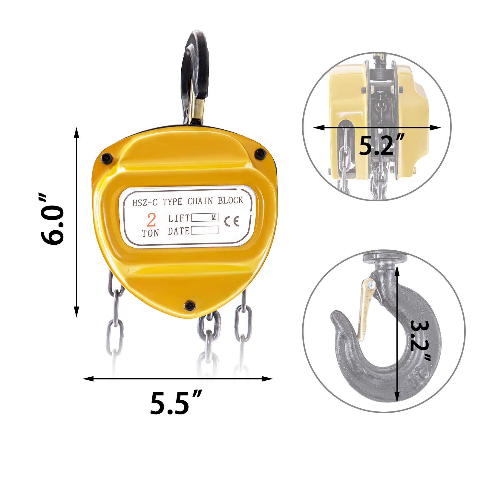 BestEquip Chain Hoist 4400lbs/2ton Chain Block Hoist Manual Chain Hoist