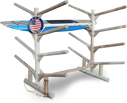 8-Place/SUP Log Rack, Freestanding SUP Board Stand, Surfboard Stand, Heavy Surfboard Floor Stands, Kayak Rack Outdoor Storage, Surf Racks - Unfinished + 15" Anchor Kit