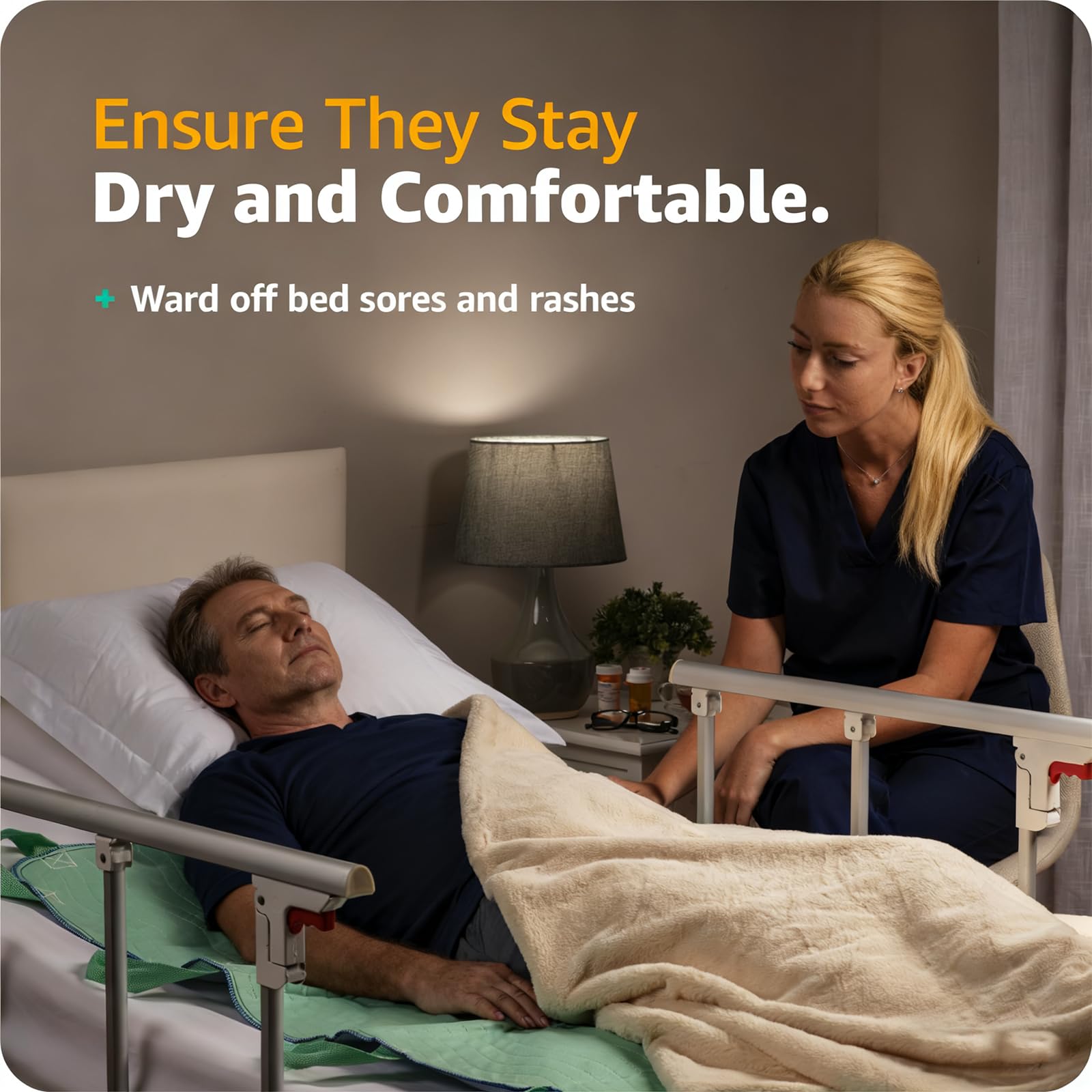 Empapadores Cama Adultos con 8 Asas Reforzadas, Secado Rápido 10 Min, Lavable, Impermeable, para Ancianos y Pacientes con Incontinencia, 86x132cm