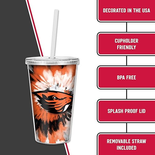 Miniatura 39 de Rico Industries NCAA Sports Team - Vaso transparente de 16 onzas con pajilla, vaso de viaje del color del equipo para fanáticos de los deportes