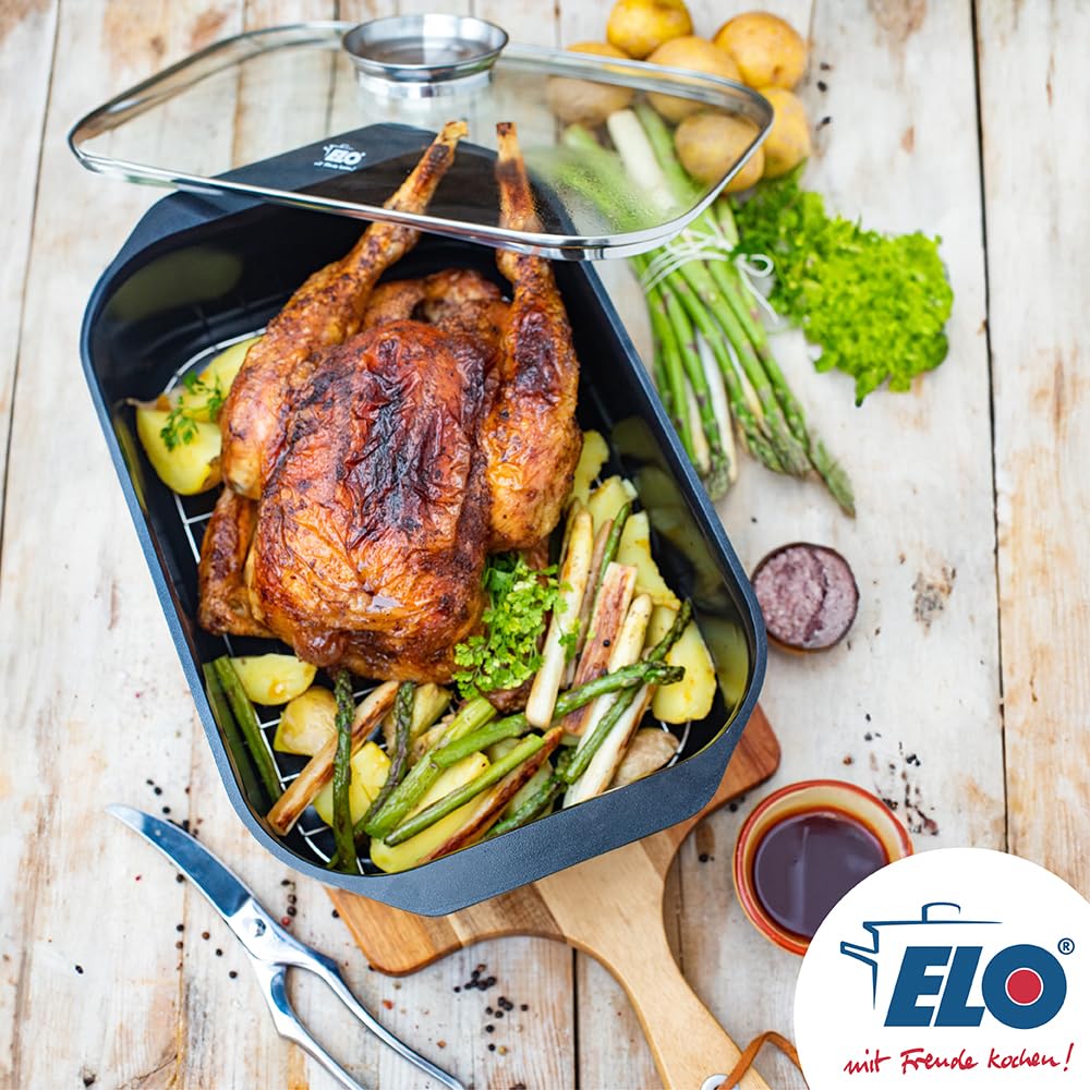 Elo 82661 Bräter Pure Trend Induktion 40 x 25 cm, Schwarz | mit Grillrost, kratzfest, ELODUR Select Beschichtung, Induktion, spülmaschinengeeignet
