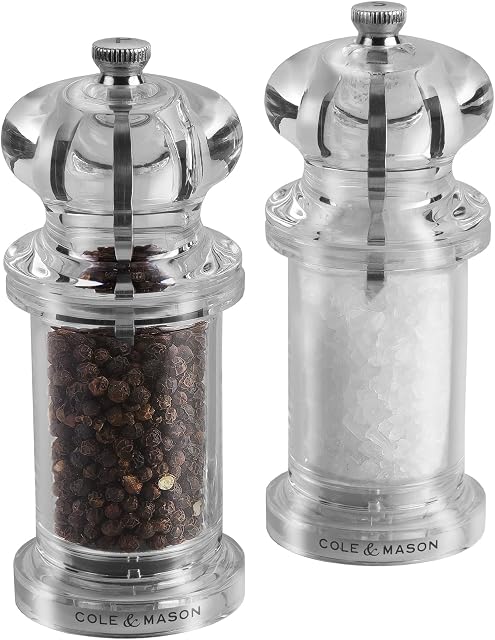 Cole & Mason H50518P 505 Clear Salt and Pepper Mills | Precision+ | Acrylic | 140mm | Gift Set | Includes 2 x Salt and Pepper Grinders | Lifetime Mechanism Guarantee