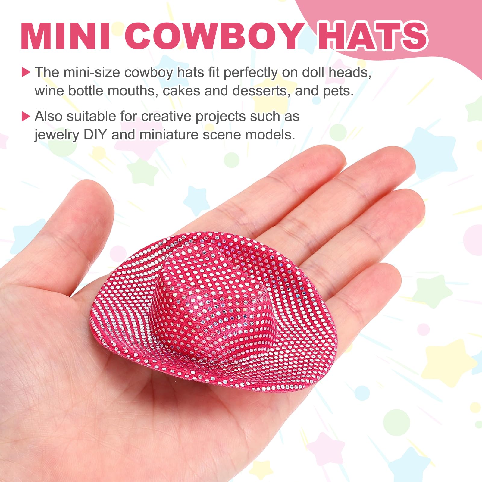 PATIKIL Mini Cowboy Hats, 12 Pcs Miniature Western Cowboy Hat for Crafts Party Decoration, Doll Pet Dress Up - Image 3