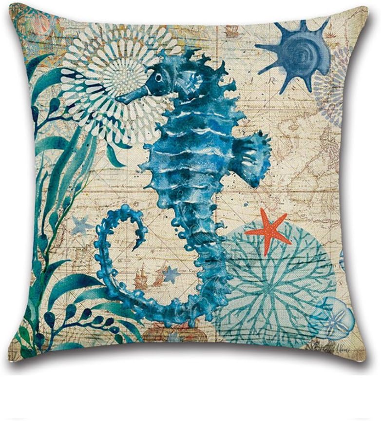 Homyal Sea Park Theme Cushion Covers Decorative Pillow Covers Cotton Linen Throw Pillow Covers Set of 4 Cushion Coversl 18x18 inch, 4 Packs (Sea-02)