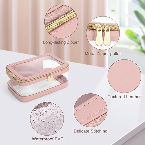 Miniatura 5 de Bolsa de maquillaje transparente con bolsa de brochas de maquillaje, estuche de maquillaje de cuero, bolsa de cosméticos portátil, bolsa de