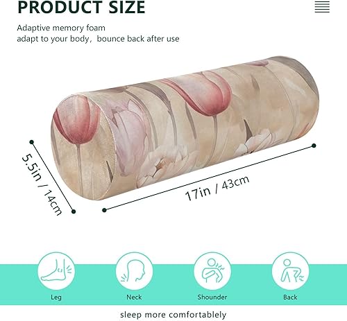 Miniatura 3 de Almohadas decorativas decorativas florales de tulipán de acuarela rosa beige gris para sofá cervical almohada cilindro redondo largo redondo