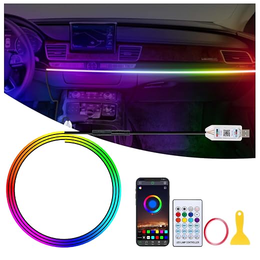 GPJYD Acrylic Car LED Interior Lighting 110 cm, RGB Ambient Lighting Car | 146 LEDs, 210 scene options, app control, car interior lighting