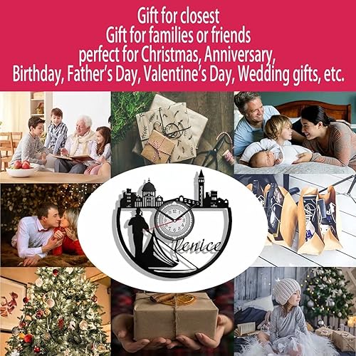 Miniatura 4 de Venecia Italia - Reloj de pared con diseño de disco de vinilo, arte de pared de 12 pulgadas, decoración del hogar, regalos de recuerdo de viaje
