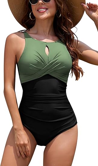 SHEKINI Dames geribbelde stropdas knoop eendelig badpak ruches taille buikcontrole badpakken, blauw, S