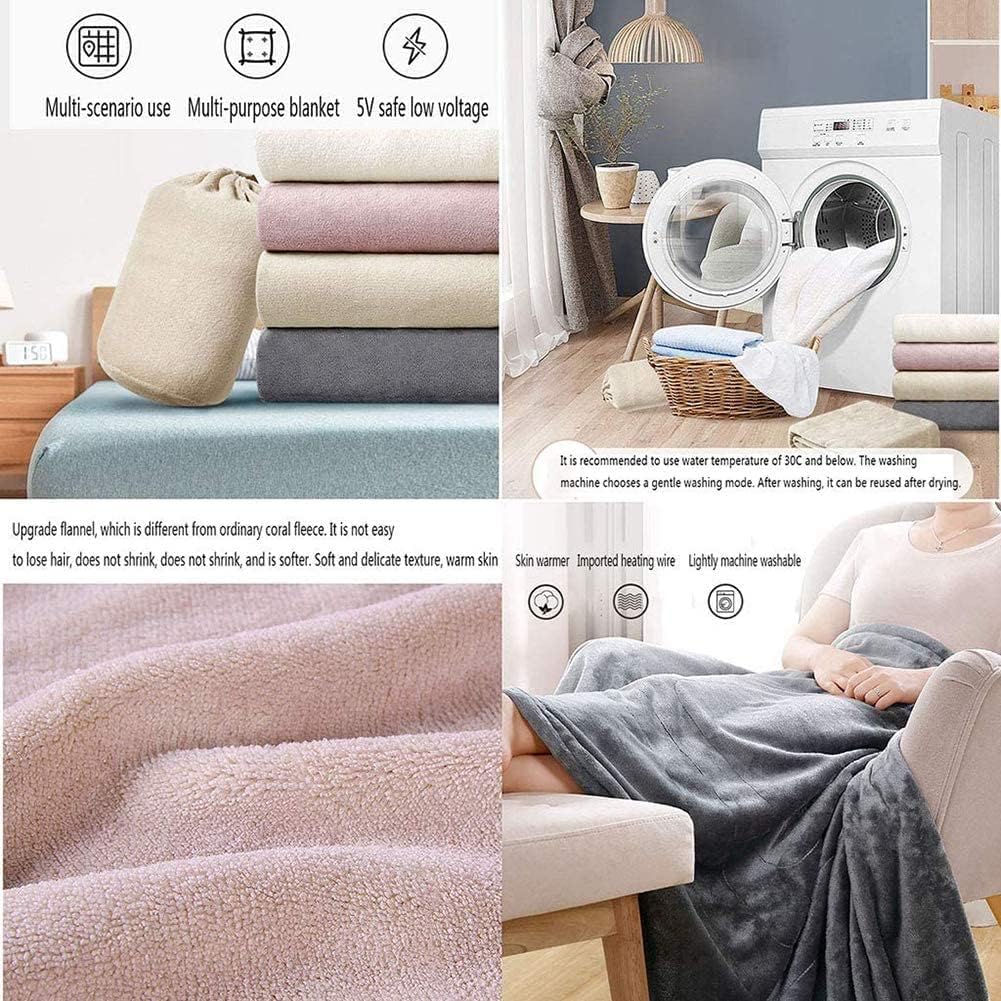 review Heated Blanket Electric Blanket Heated Electric Blanket, USB Portable Throw Bed Blanket Flannel Sofa Throws Warm Reversible Microfiber Solid Blankets Electric Heated Blanket Heated Throw Blanket