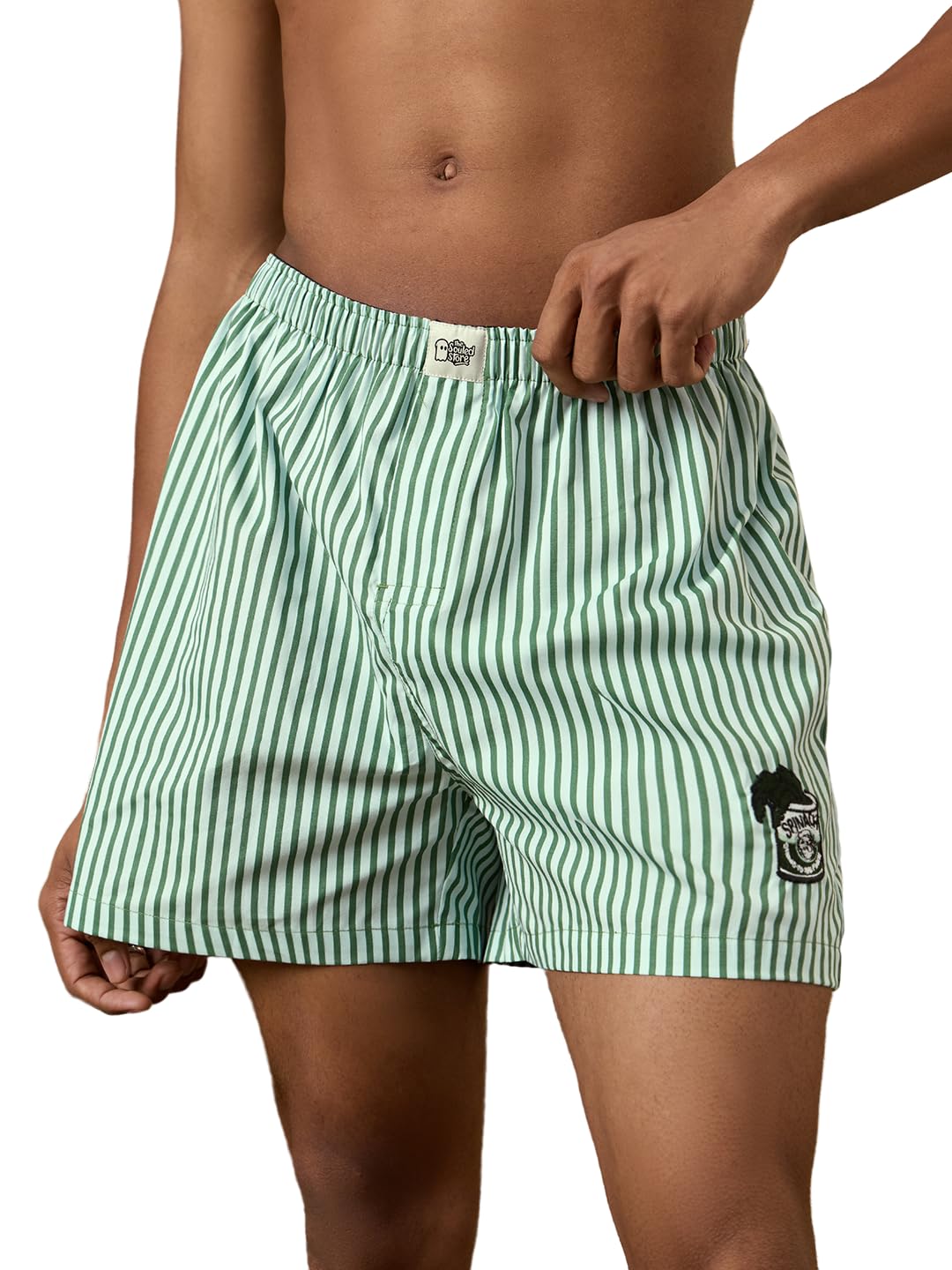 Popeye: Spinach Power Men and Boys Elastic Waistband Green Embroidered Striped Cotton Regular Fit Lightweight Everyday All-Season Boxer Shorts-image-13