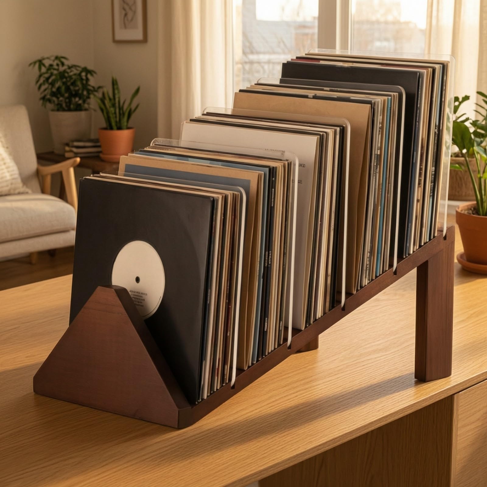 Colcolo Rack Rangement Vinyle Table En Bois Itallation Range-Disques Séparateurs En Acrylique Traparent Compact pr Coole Multimédia