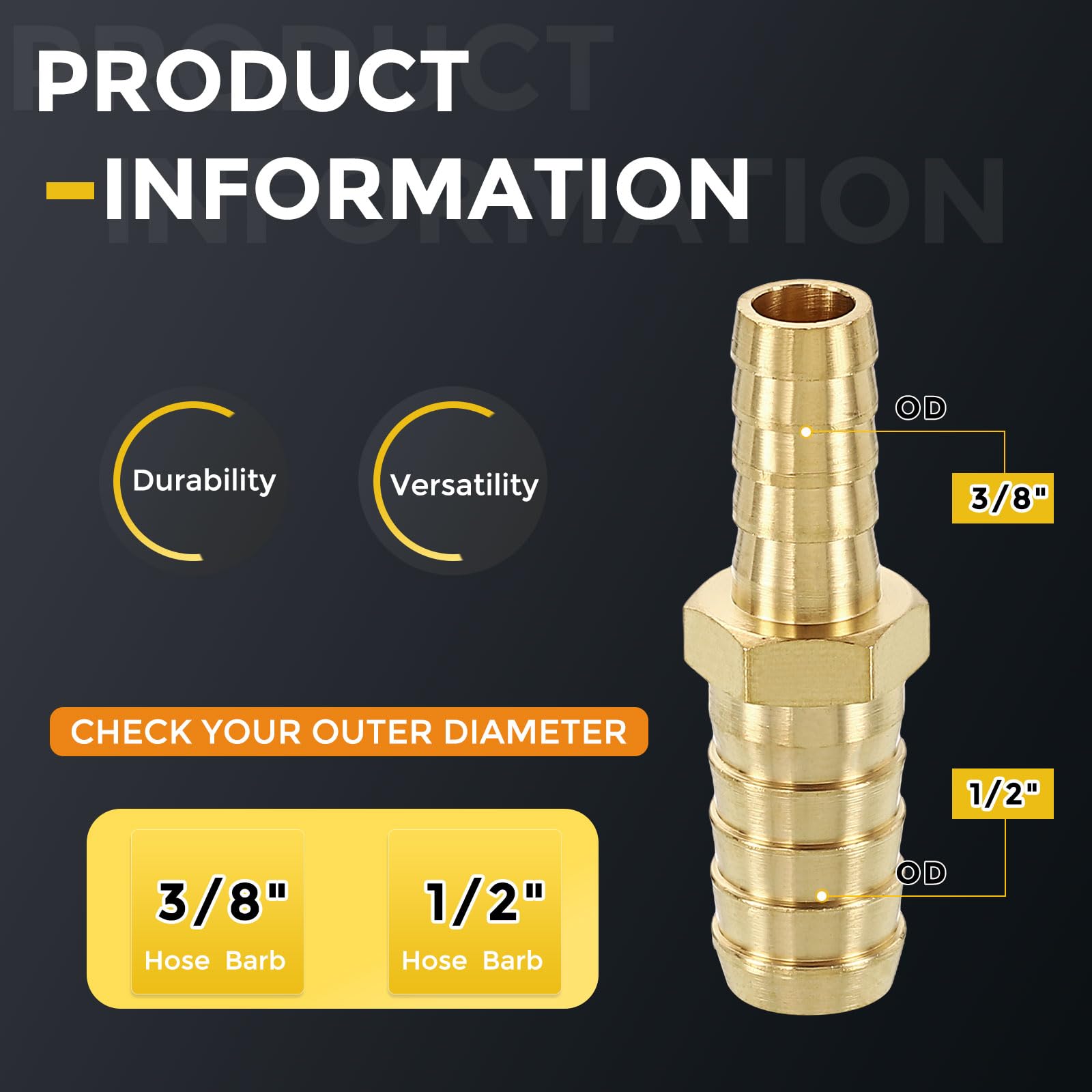 METALLIXITY 3Pcs Brass Hose Barb to Adapter 3/8" Barb x 1/2" for Automotive Motorcycle, Marine, Truck, RV Fuel Systems - Image 2