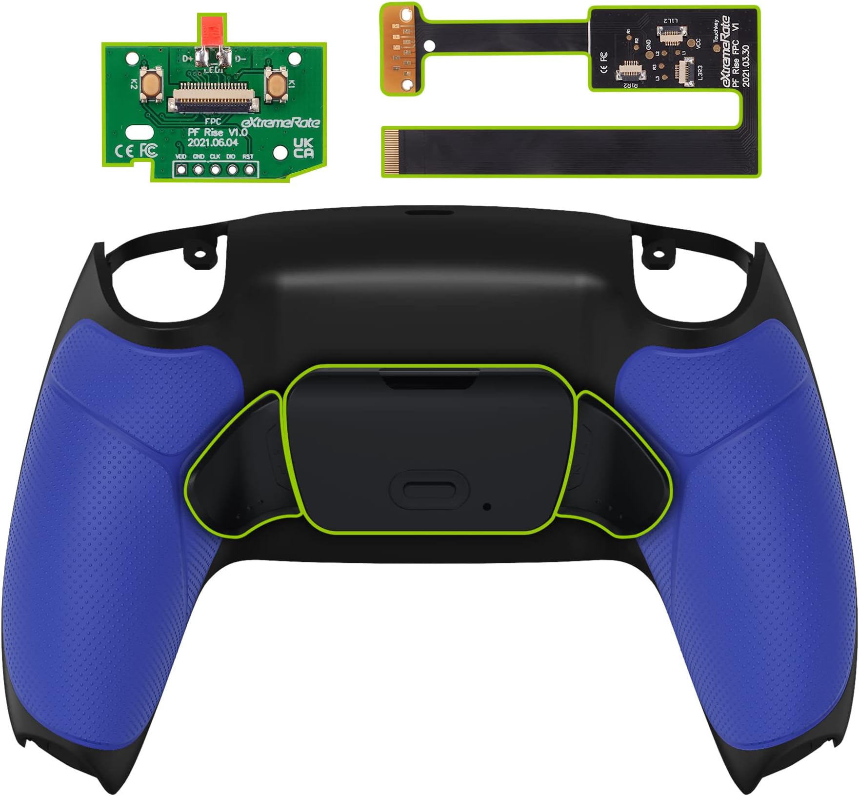eXtremeRate Programable RISE 2.0 Remap Kit for ps5 Controller BDM 010 BDM 020, Upgrade Board & Rubberized Grip Redesigned Bottom Shell & Back Buttons - Blue