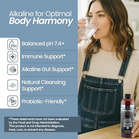 Bucklebury Silver Solution Liquid 30ppm - pH Balanced Natural Alkaline Structured Colloidal Silver Liquid for Immune Support & Overall Health - Gluten Free Colloidal Drops for Adults & Pets - 16 Oz