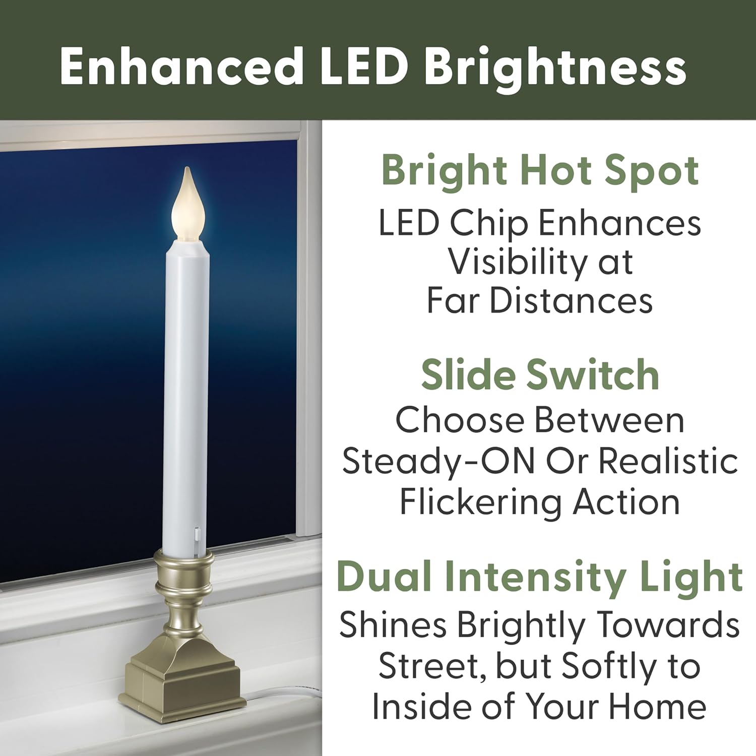 612 Vermont LED Electric Window Candles with Bright Hot Spot, Sensor Dusk to Dawn, Flicker Flame or Steady On, USB Low Voltage Adapter, VT-1270P-4 (Pack of 4, Pewter)