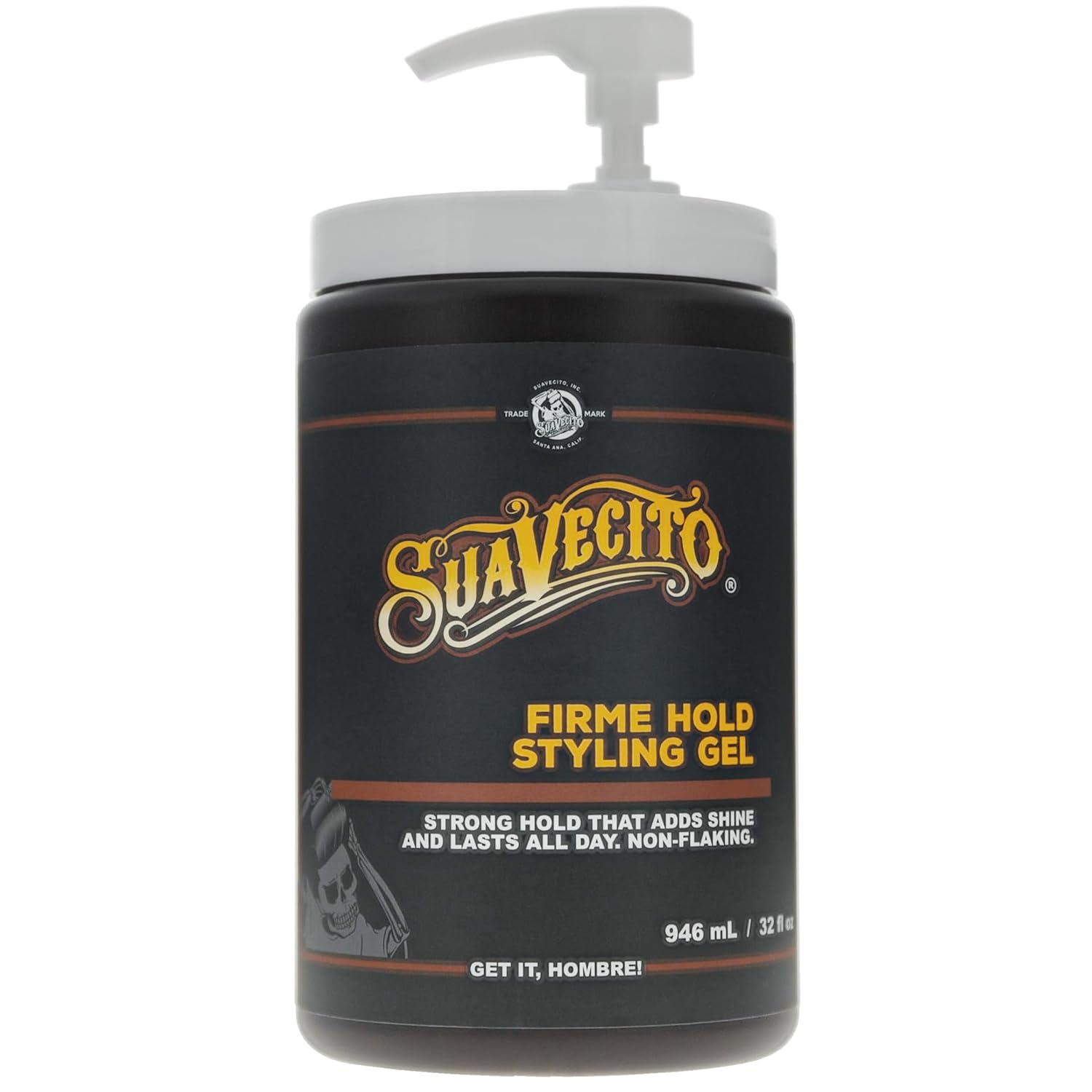 Suavecito Firme (Strong) Hold Styling Hair Gel 32 oz Tub with Pump - Original Scent, High Shine - Alcohol Free - Won't Dry or Flake, Lasts All Day, Works On All Hair Types And Textures