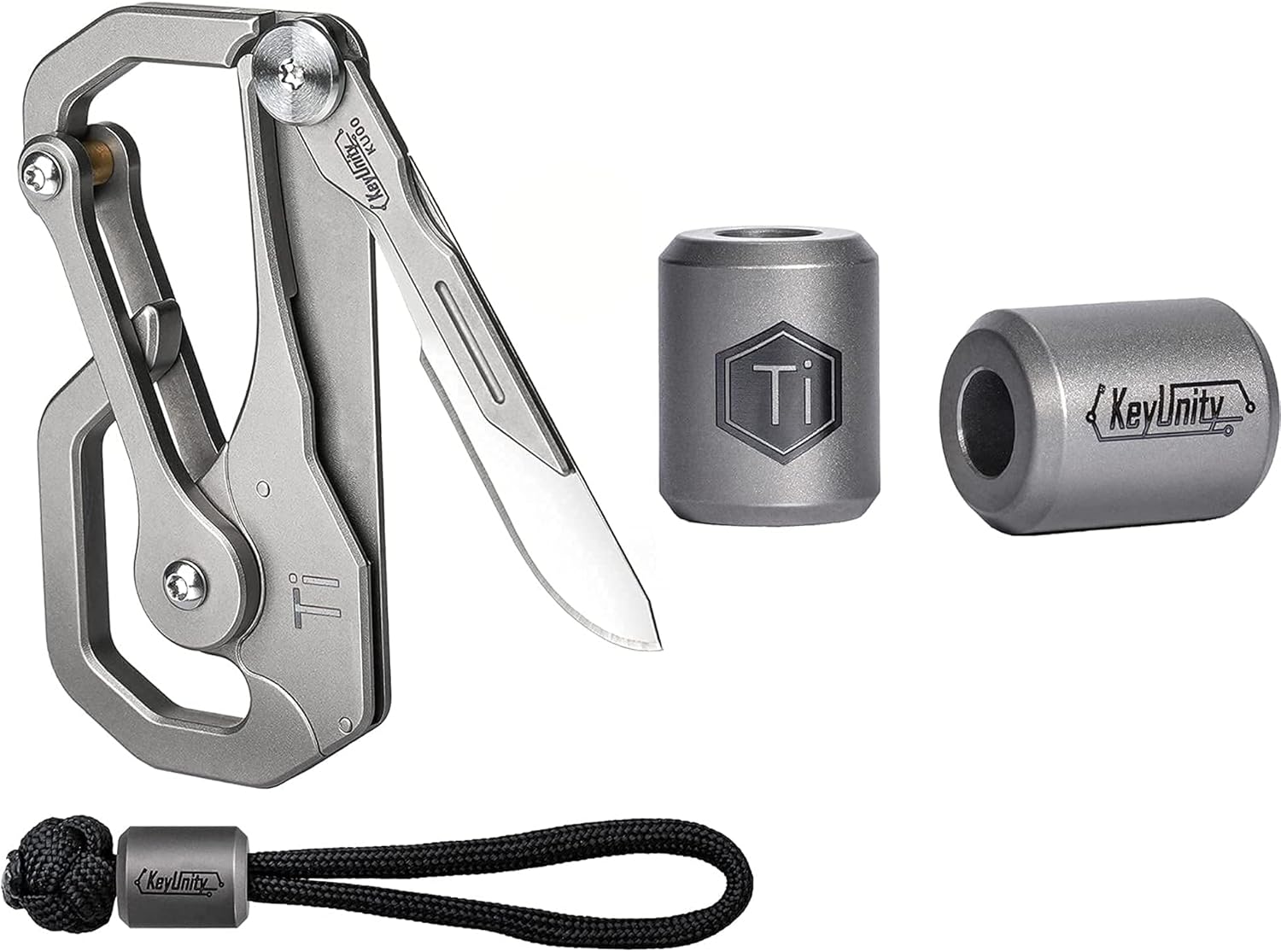 KeyUnity KU00 Quick Release Ti Carabiner & 2 Pack EDC Ti Paracord Knife Beads Bundle