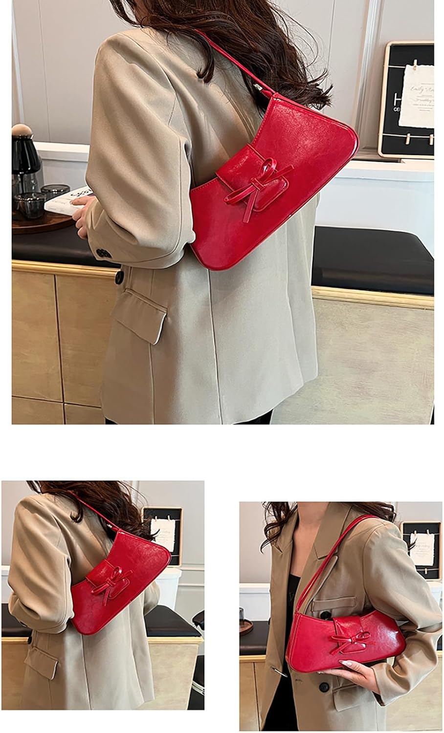 Shoulder Bags for Women,Coquette Bow Purse Trendy Y2K Purse PU Leather Hobo Handbag... - Image 3