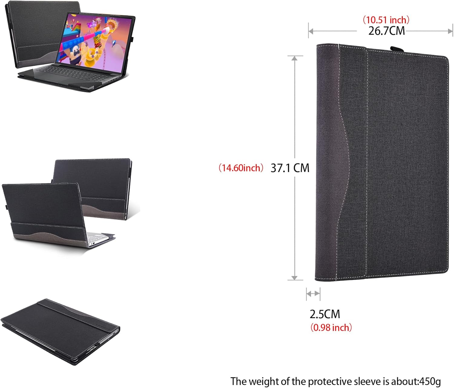 Laptop Case for HP Victus Gaming Laptop 16-r0007na |16-r1005na| 16-s0005na All Inclusive Drop Case 15.6" PU Leather Inside Pocket Cover (Gray)
