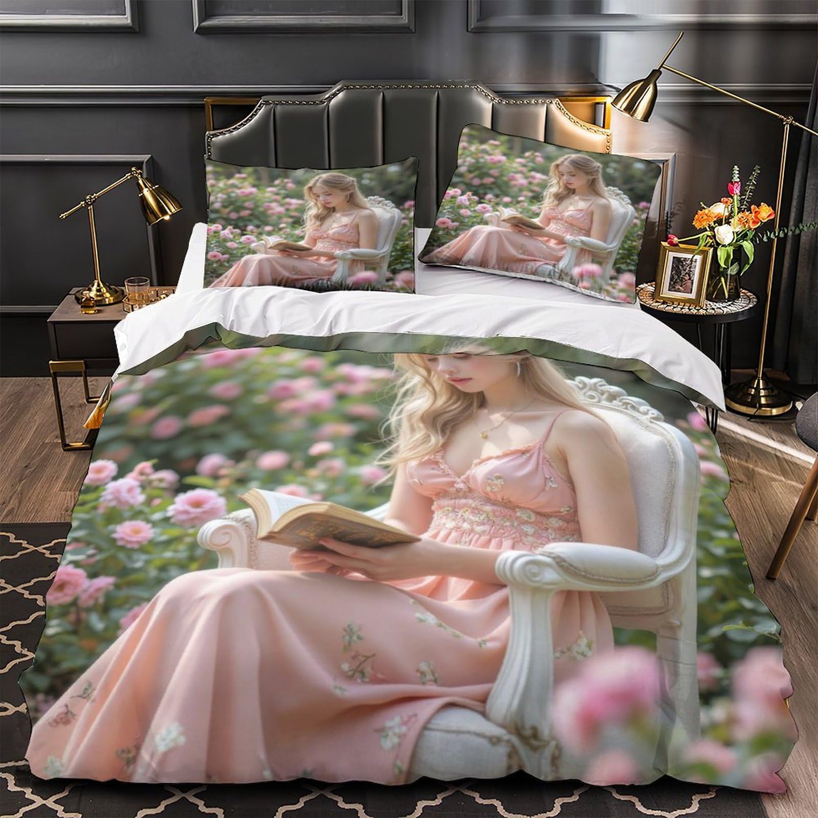 Housse de couette jardin romantique pour chambre adulte