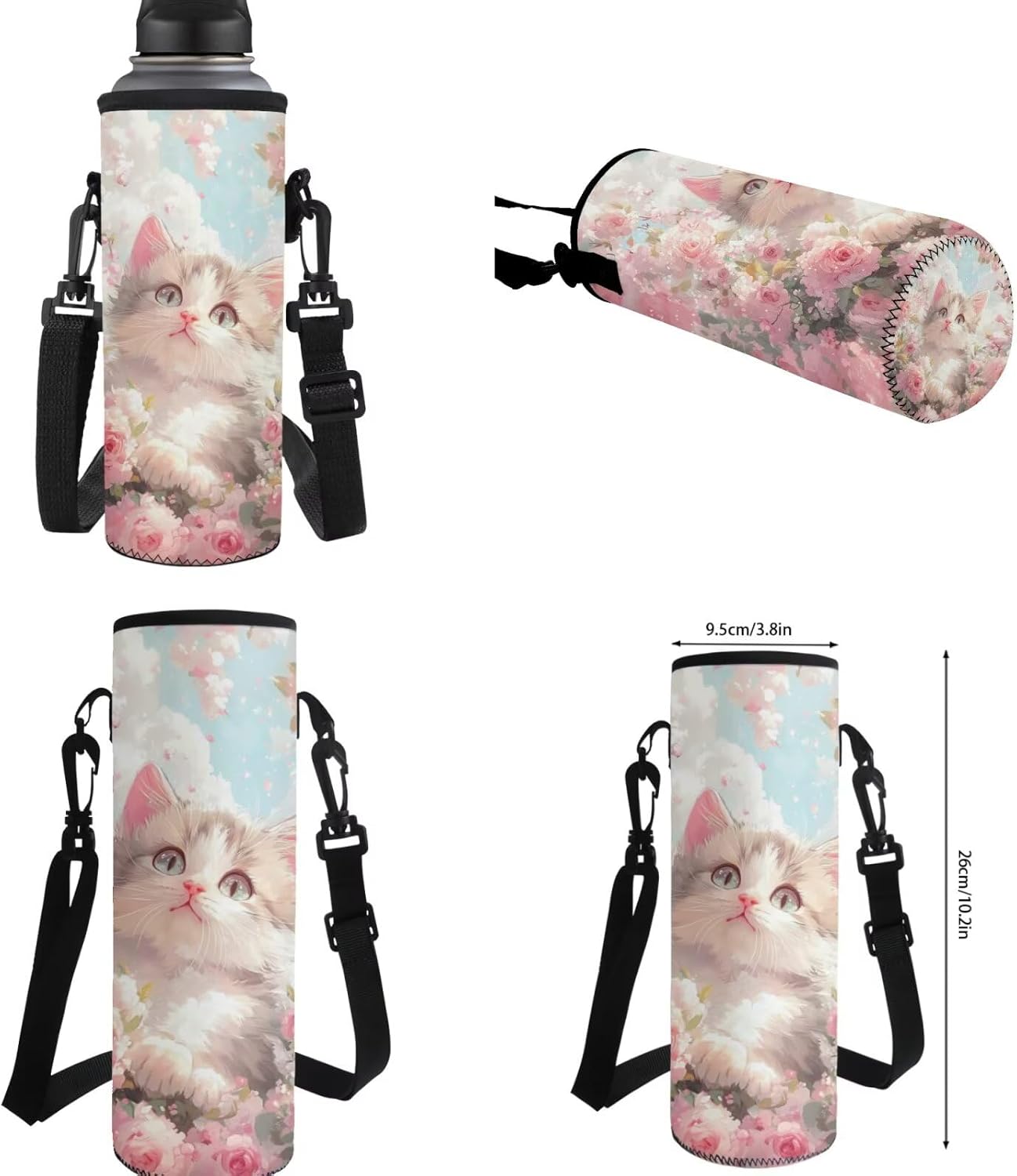 Cat Backpack Lunchbox Set for Girls 4-6/6-8/8-10 Pink Flower Kids Bookbags for 2nd Grade Elementary School Back Pack 4 in 1 Middle Book Bags Lunch Bag Pencil Case Water Bottle Carrier