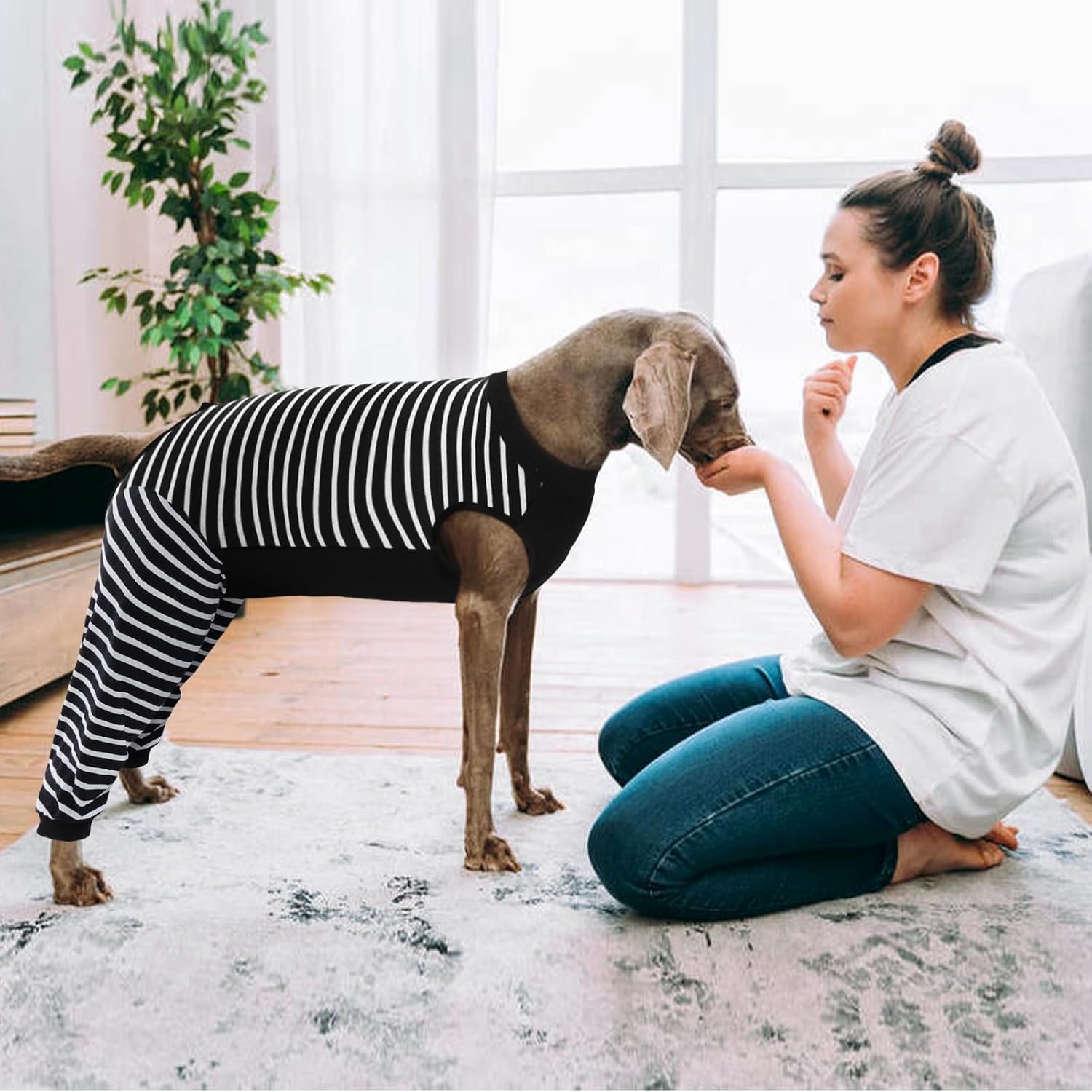 Kuoser Dog Recovery Suit, Anti Licking Dogs Rear Leg Sleeve, Abdominal Dog Surgical Suit with Dog Pants Cover Protect Wounds, Dogs Elbow Protector Soft Pet Surgery Onesie Cone Alternative, Black 2XL