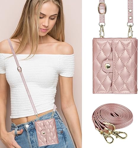 Miniatura 4 de Funda para Samsung Galaxy Z Flip 4, monederos para teléfono con bandolera y correa de pulsera, funda de piel sintética con bloqueo RFID (oro rosa)