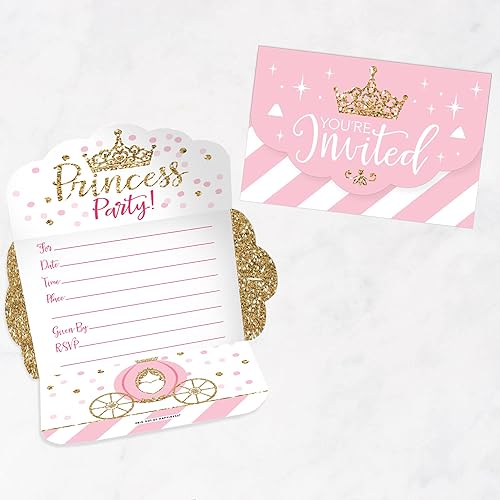 Miniatura 7 de Big Dot of Happiness Corona de princesa pequeña  Tarjetas de relleno  Baby shower de princesa rosa y dorada o fiesta de cumpleaños plegable y enviar