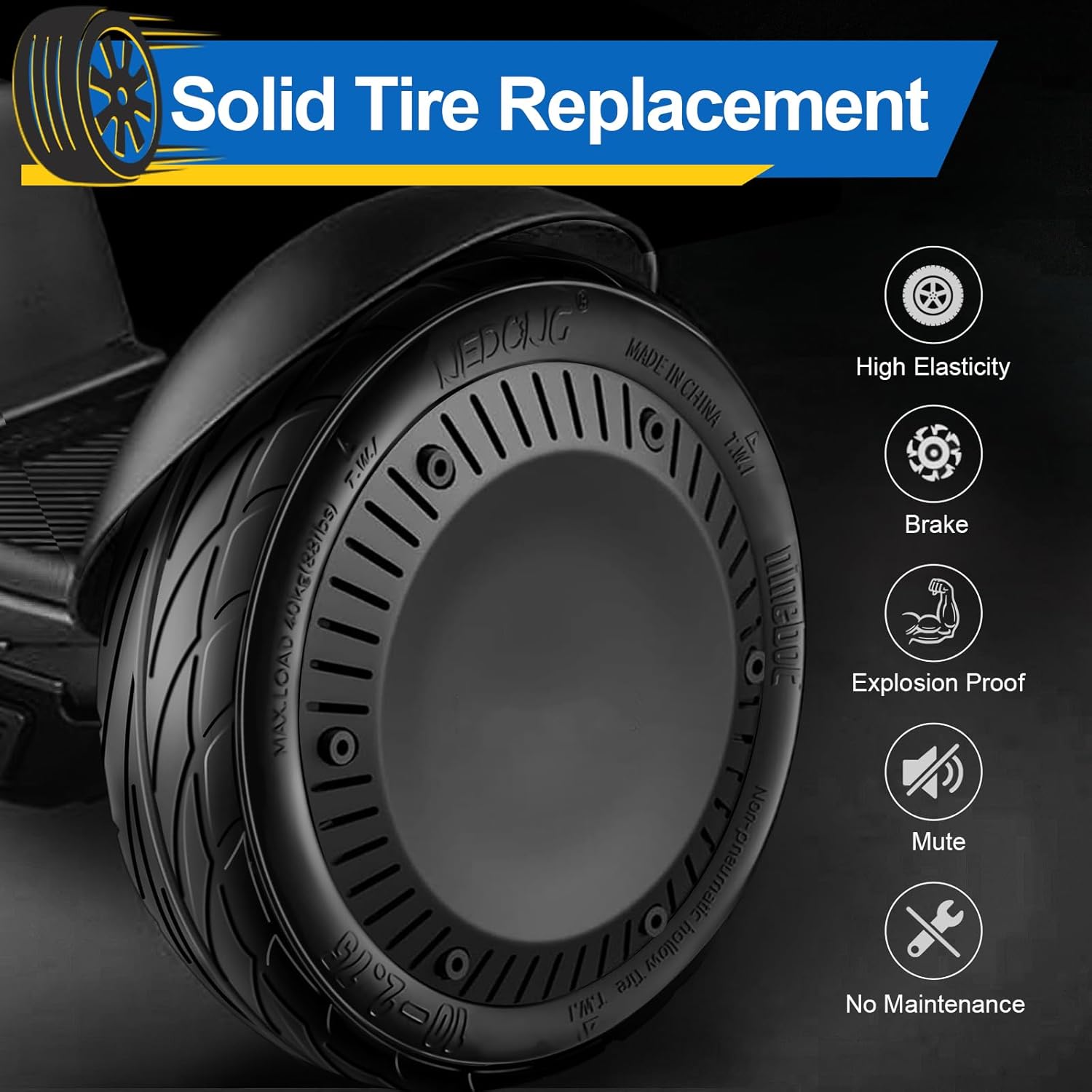 2PCS 10-2.75 Quick Release Drift Tires for Ninebot Gokart Pro/Pro 2, Original Solid Tires for Segway Ninebot S Max, Rear Tire for Ninebot Gokart (with Ninebot S Max) and Ninebot Gokart Lamborghini