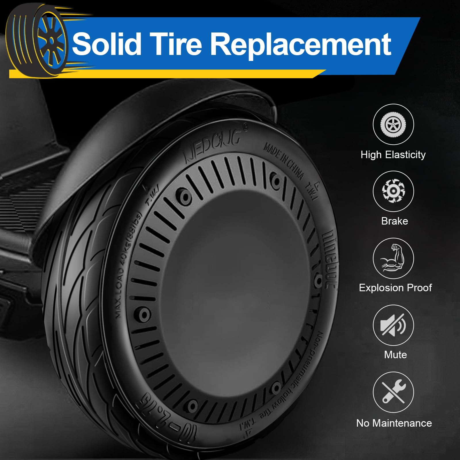 2PCS 10-2.75 Quick Release Drift Tires for Ninebot Gokart Pro/Pro 2, Original Solid Tires for Segway Ninebot S Max, Rear Tire for Ninebot Gokart (with Ninebot S Max) and Ninebot Gokart Lamborghini