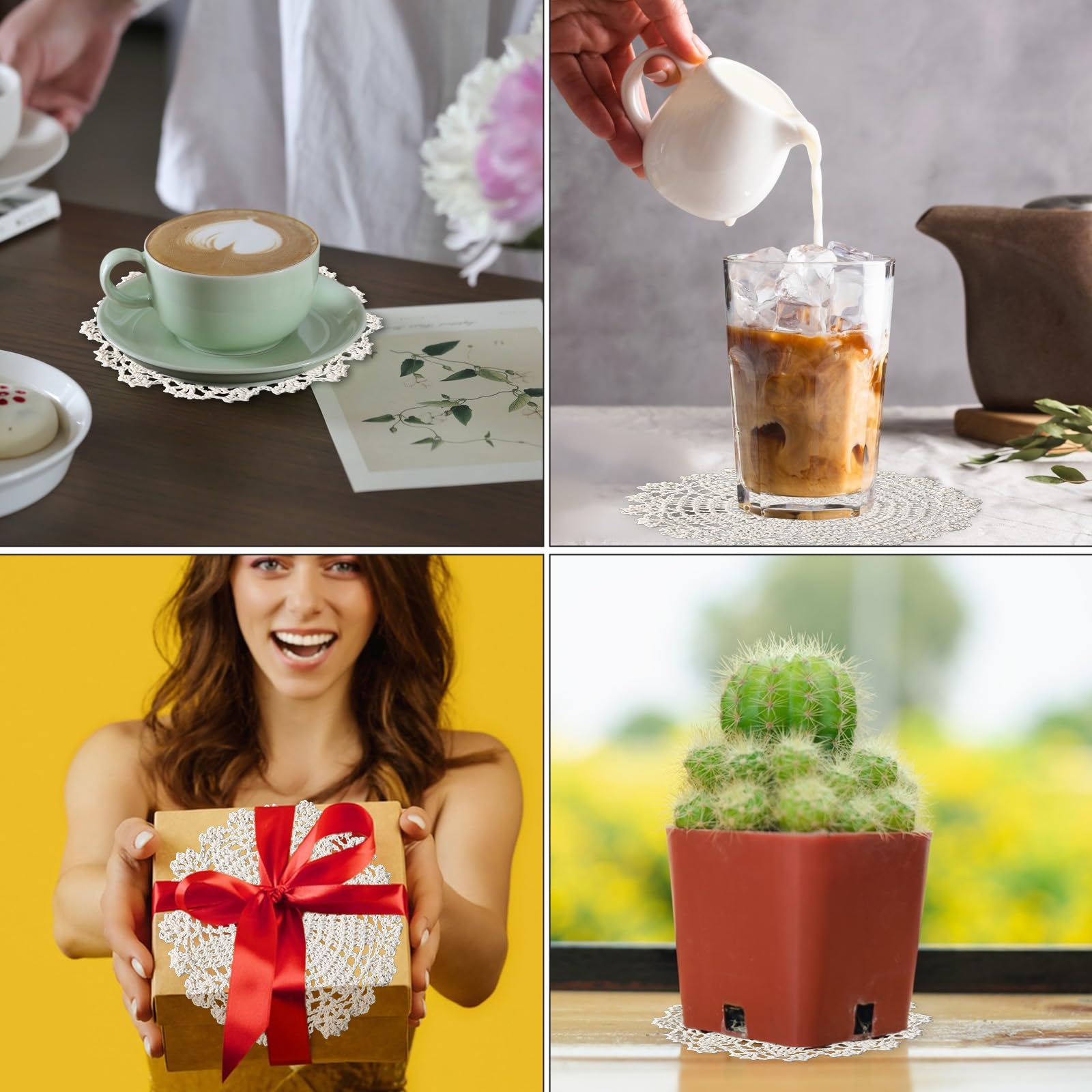 6Pcs Cotton Lace Doilies Vintage Crochet Doilies 6 to 8 Inch Round Cotton Handmade Lace Cloth Fabric Placemats Doilies for Tables Kitchen Dining Room Dessert Coasters Wedding Birthday Party Decoration