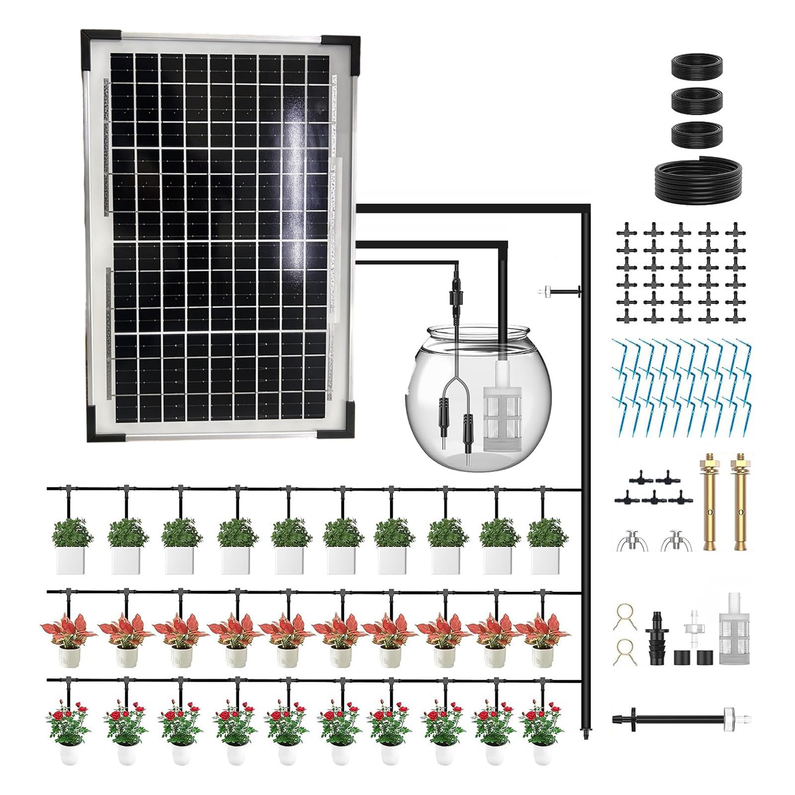 LUCKGONI Sun Powered Automatic Drip Irrigation Device With Programmable Timer For Indoor Outdoor Vegetation