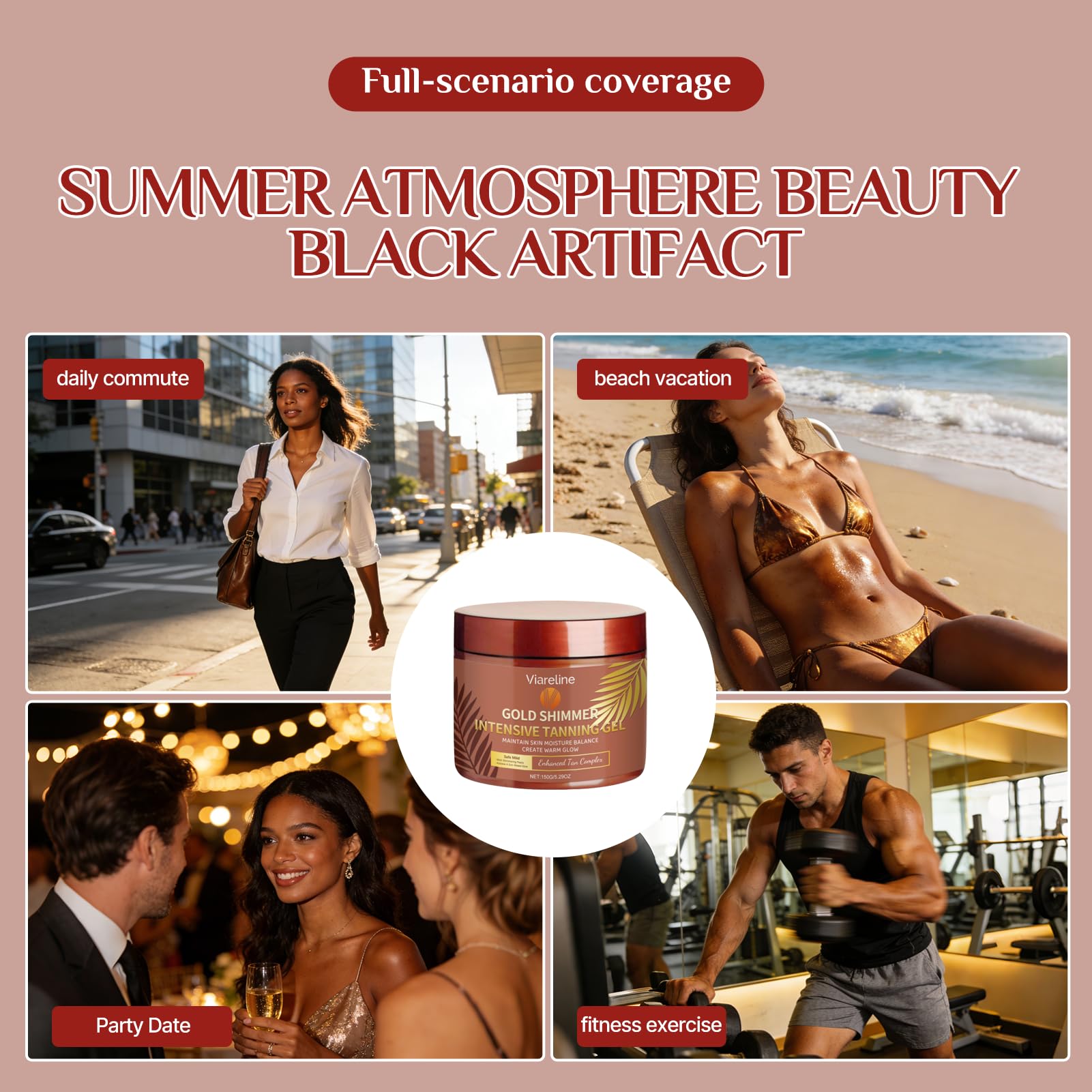 Akcelerator Tan, krem do opalania ciała, Intensive Tanning Gel, Samoopalacz twarzy i ciała, Intensywny bronzer, Naturalna opalenizna, Szybka i trwała opalenizna, 150g
